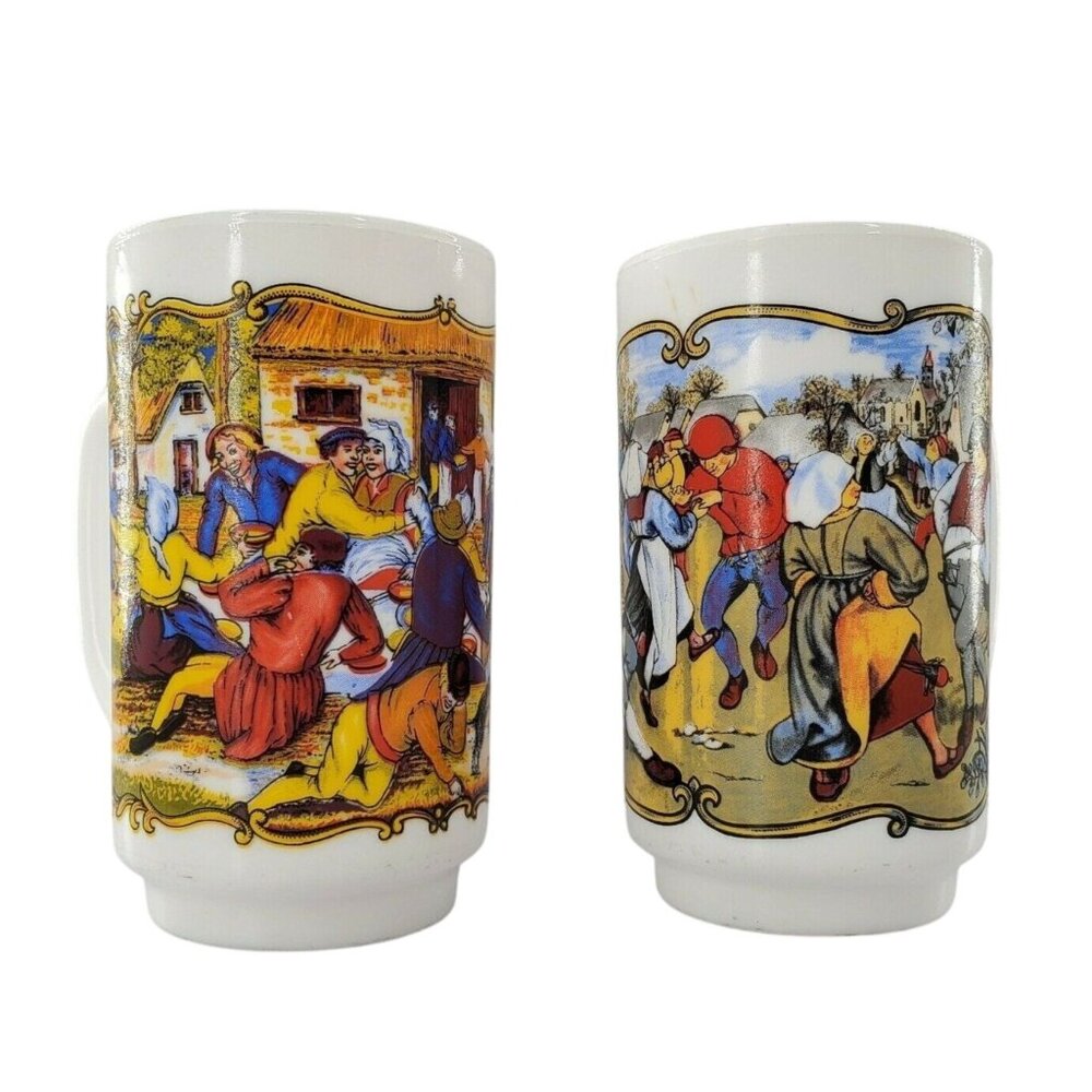 Vintage Set of 2 JG Durand ARCOPAL Nordic Coffee Tea Mugs Cups Renaissance Fair